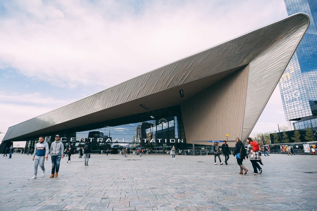 The imposing skyline of the Centraal Station whose aggressive angles points new visitors to the city centre