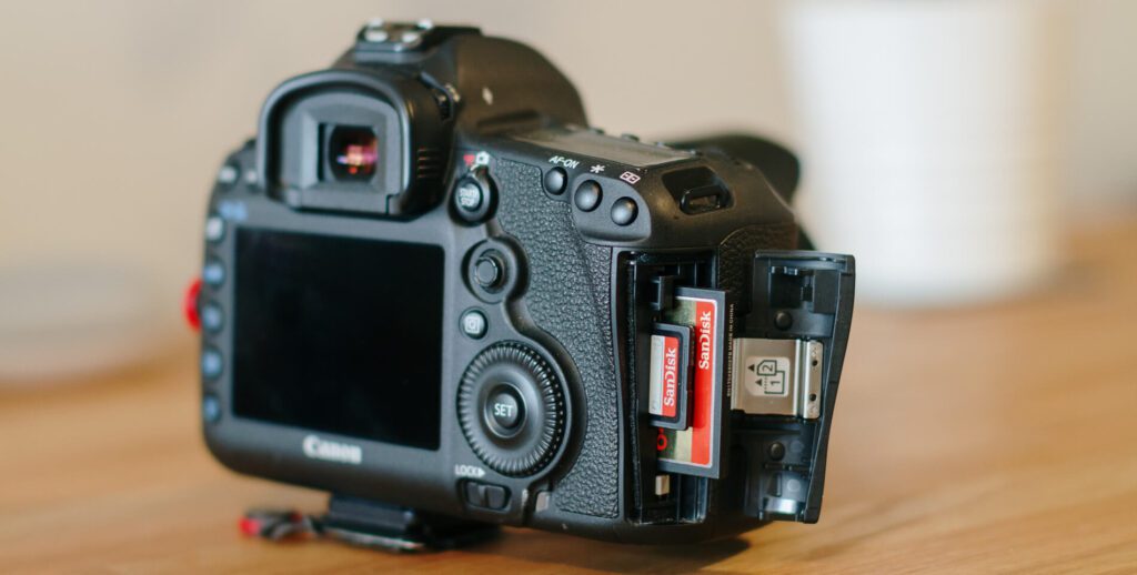 Dual SD and CF card slots on a Canon EOS 5D Mark III
