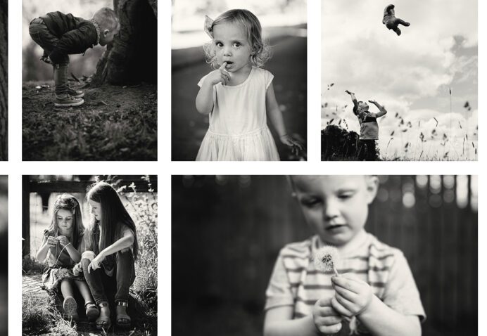 Montage of black and white fine art family photography by Leeds photographer Simon Wiffen