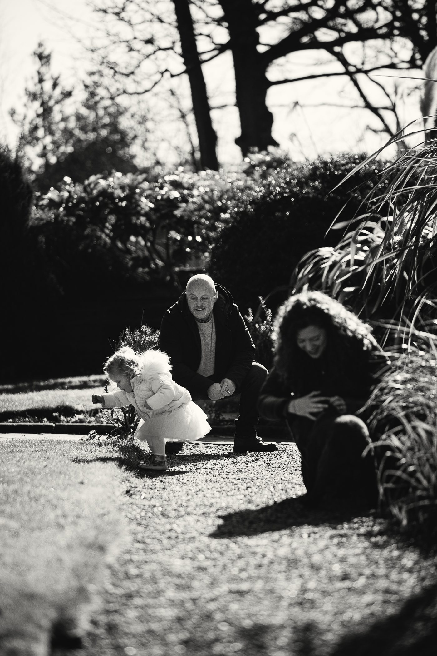 Informal photograph of a family playing in a garden