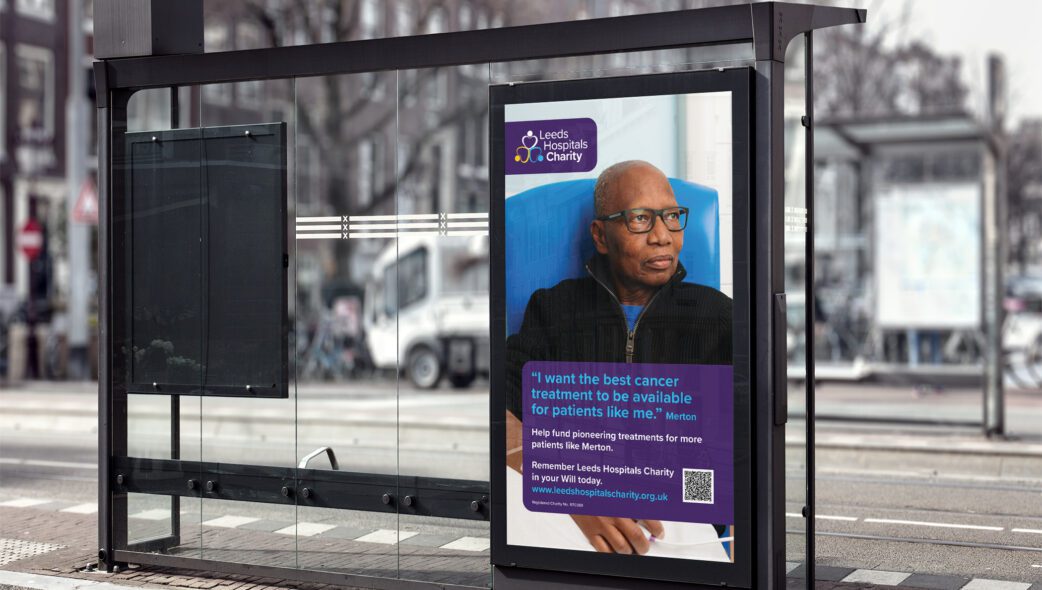 Leeds Hospitals Charity Legacy Giving Campaign Photography artwork on a bus stop
