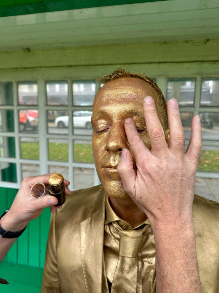 Applying a LOT of gold paint. Behind the scenes of 'MANNEQUIN' - A Film by Simon Wiffen and Art Making Animals