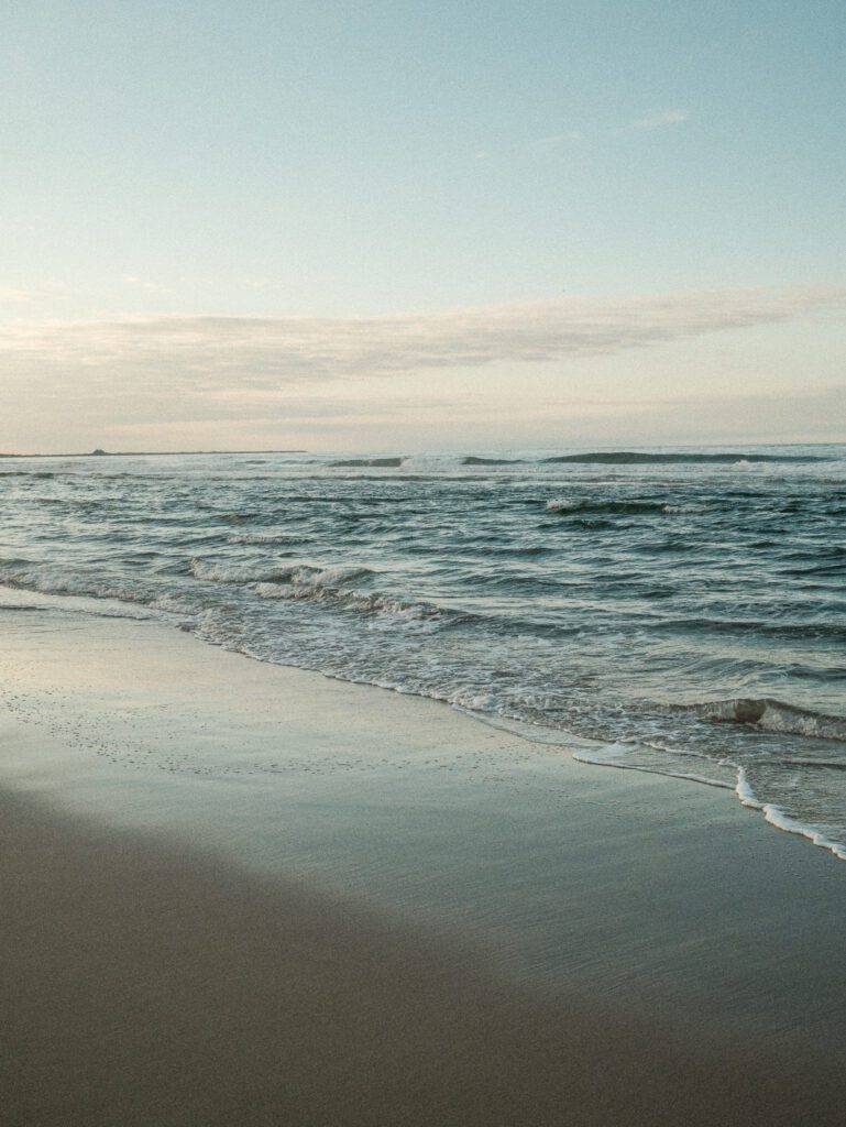 Sunset tide detail at Bamburgh beach, Northumberland