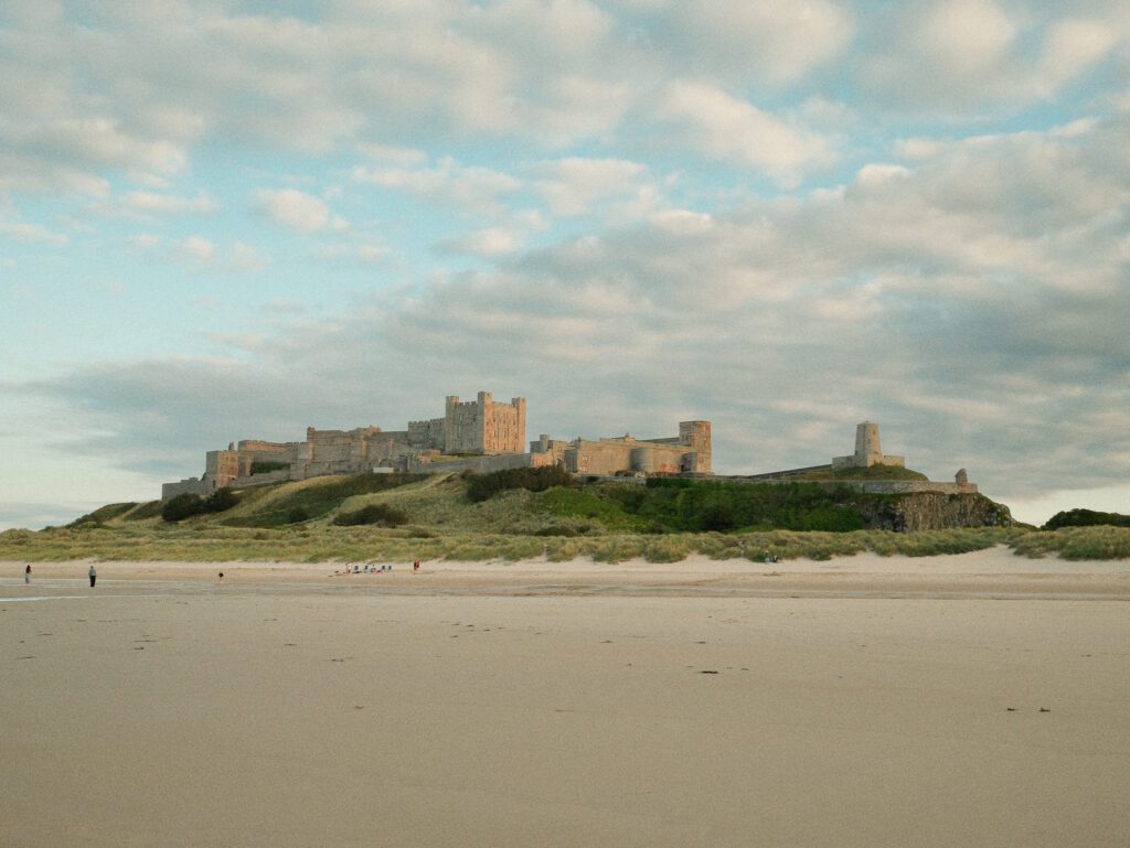Bamburgh castle at sunset, Northumberland