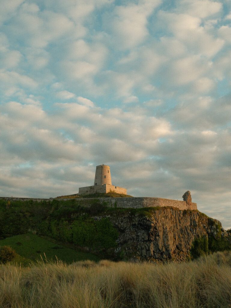 Bamburgh castle windmill at sunset, Northumberland