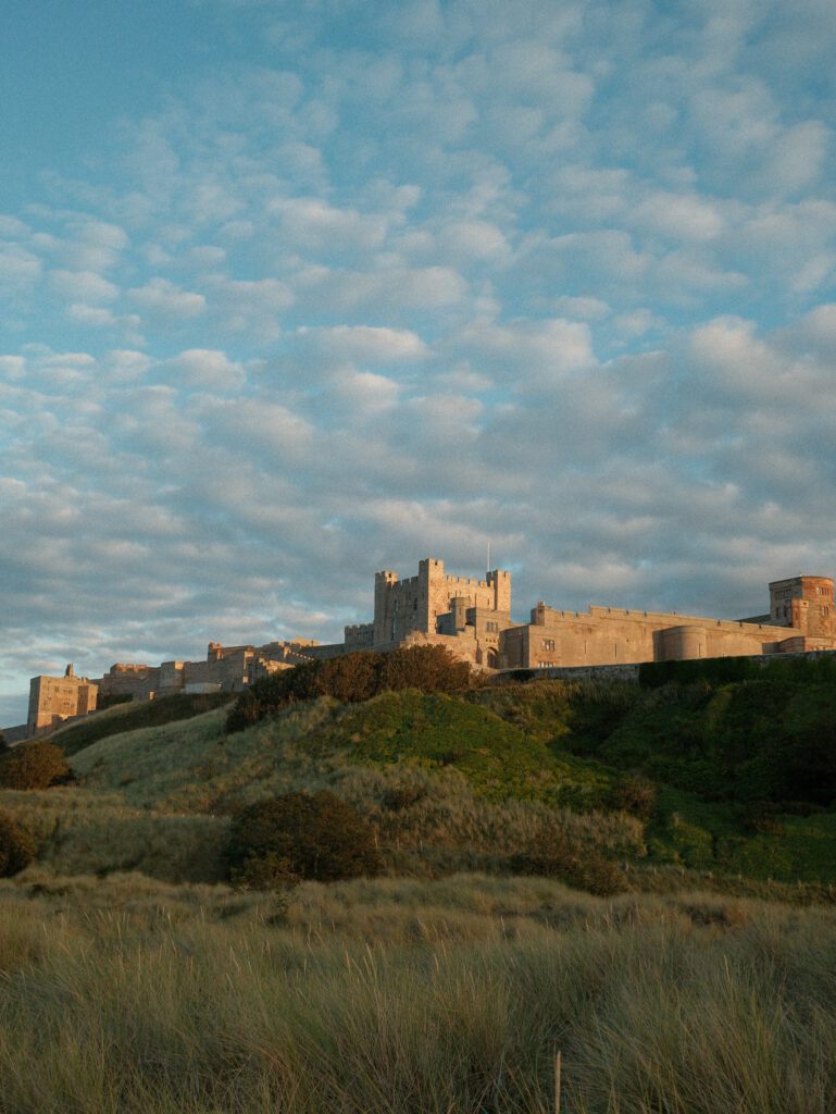 Bamburgh castle at sunset, Northumberland