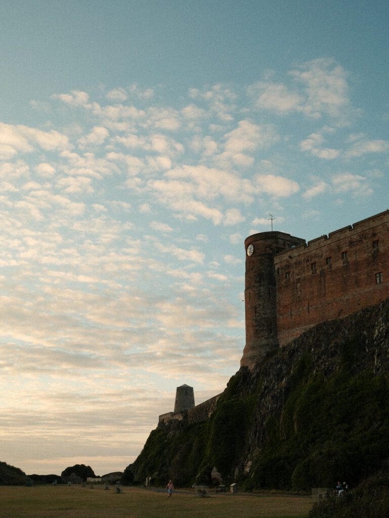 Bamburgh castle at sunset, Northumberland