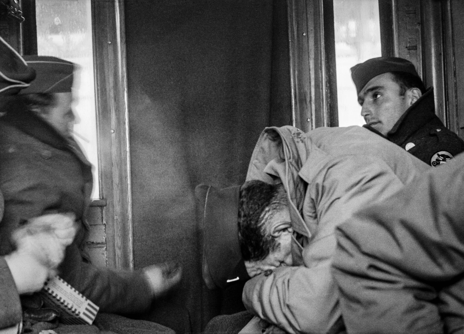 John Baer, Soldiers on a French Train, 1945, from JOHN BAER The Extraordinary Ordinary: A Memoir in Photographs 1945- 1954.
